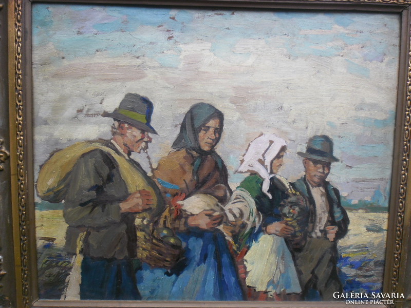 Parobek Alajos (1896-1947) Napszámosok c. olaj-vászon alkotása, kerettel együtt.