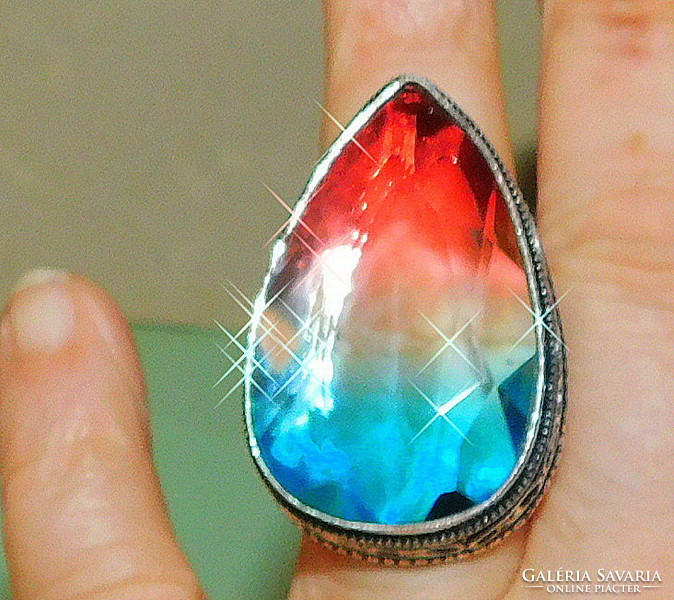 Gradient Murano Glass Crystal Drop Tibetan Silver Ornate Ring 9.5 Es