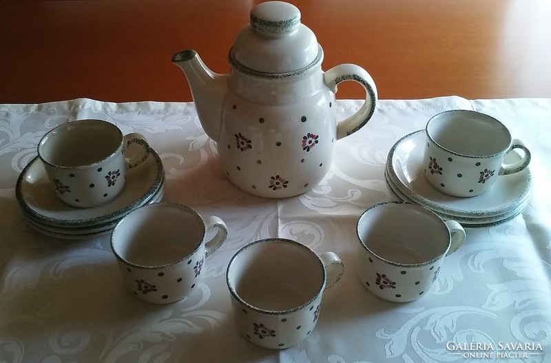 Marked, earthenware coffee / cappuccino set in country style (1+5-6)