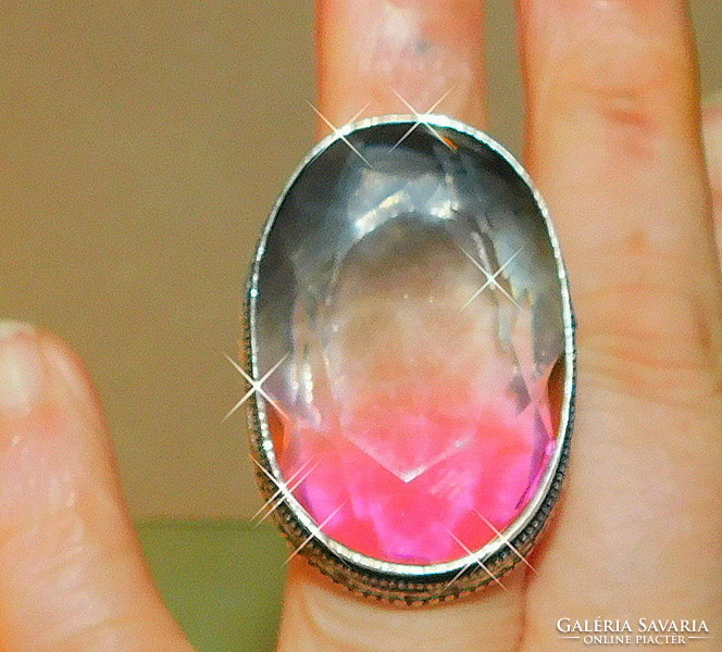 Gradient Murano Glass Crystal Prestigious Tibetan Silver Ornate Ring 9.5 Es