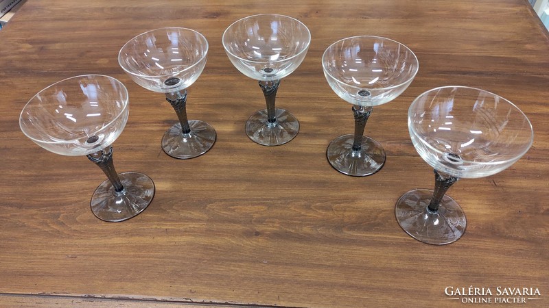 Very beautiful Czech smoke-colored glassware set of 5 pieces