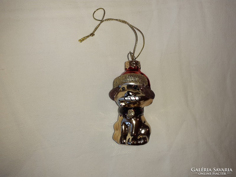 Glass Christmas tree decoration with American lollipop in dog mouth 8 cm.