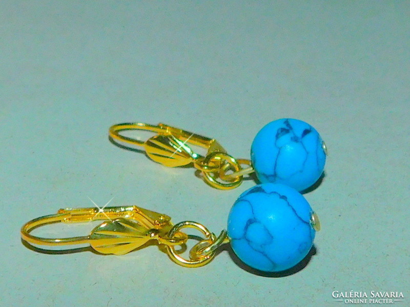 Turquoise mineral sphere with gold gold filled earrings