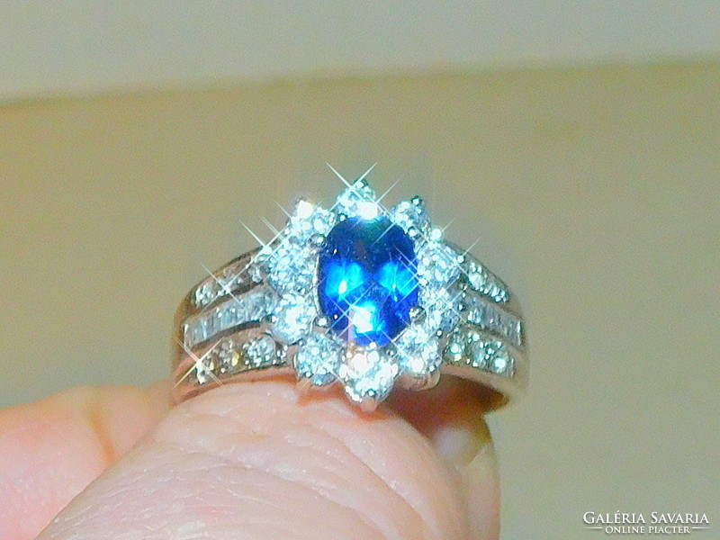 London blue and white cubic zirconia white gold gold filled ring - freely adjustable