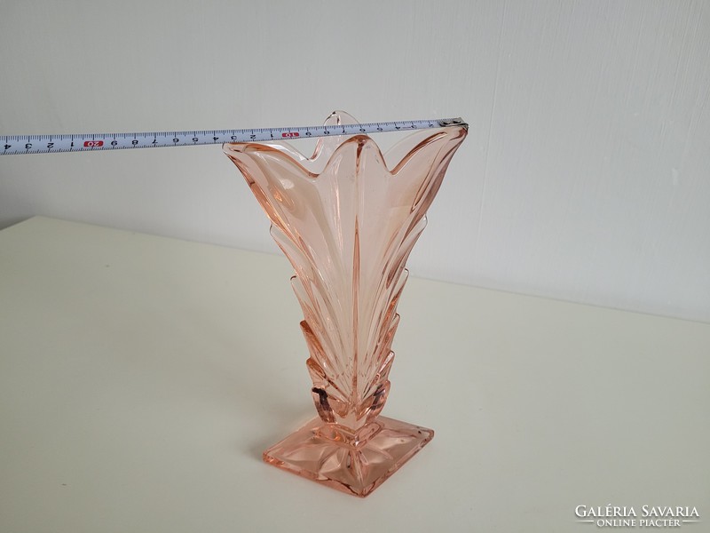 Régi Brockwitz üvegváza art deco rózsaszín lazac színű váza díszváza