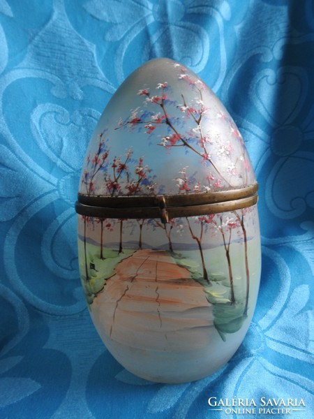 Giant Art Nouveau Japanese cherry blossom patterned glass egg bonbonier