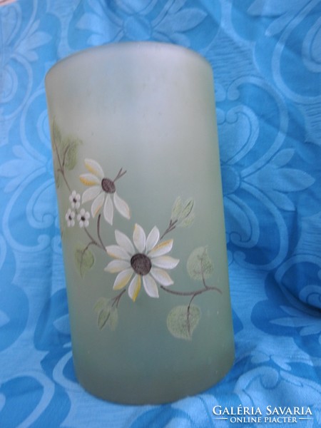 Hand-painted heavy glass floor vase with daisy pattern