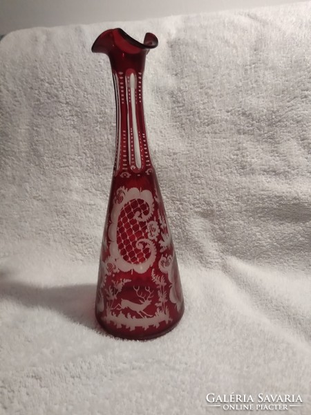 Egermann bíborpácolt antik (fújt, szakított) üveg biedermeier váza