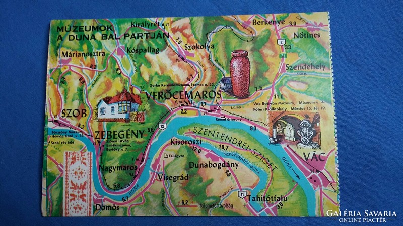 Régi képeslap: múzeumok a Duna bal partján