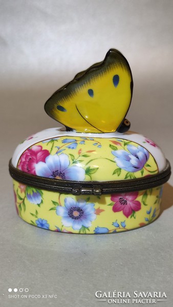 Antique limoges france porcelain butterfly copper fitting box box