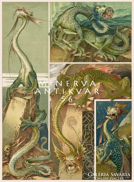 Dragons i. A. Seder 1896 Art Nouveau print reprint, fantasy, mythology, legend, fictional creatures