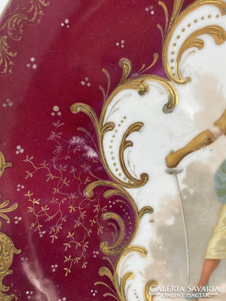 Nagy méretű antik aranyozott porcelán francia fali dísztányér tányér pár - CZ