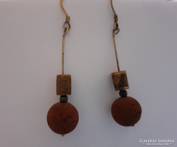 Gold-plated silver handmade earrings with lava stone pearls