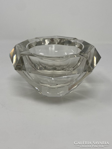 Murano faceted, geometrically cut glass ashtray - flavio poli 1960 - cz