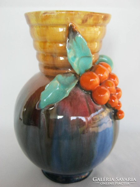 Retro ... Applied hops ceramic vase with bunch of grapes