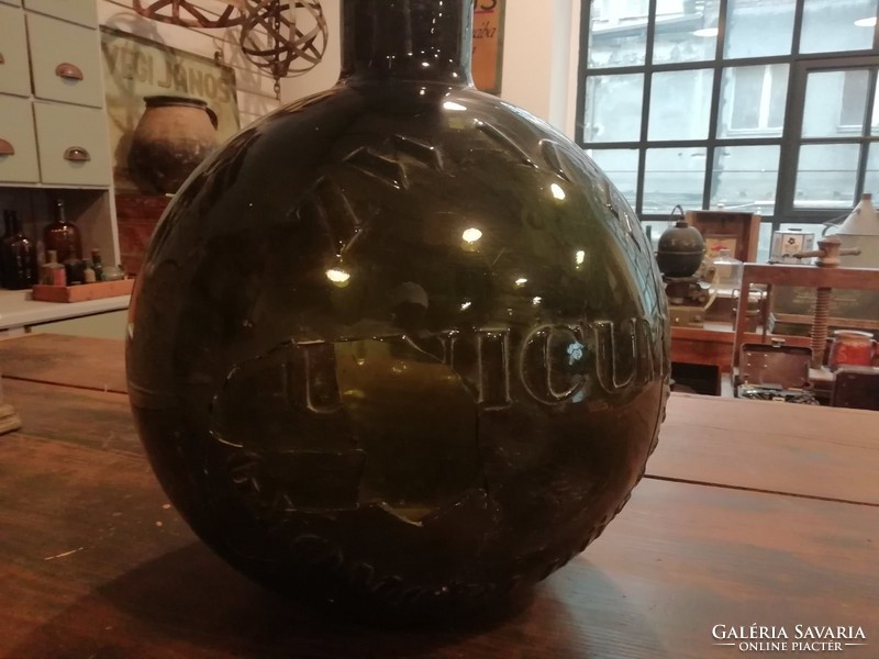Large unicum glass, green, damaged condition, for decoration, 5l