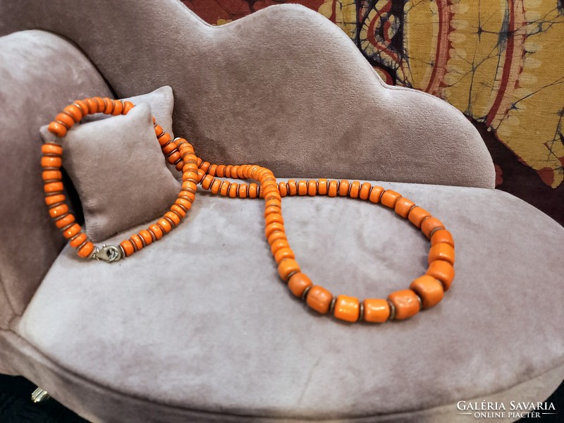 Salmon colored Indonesian coral necklace with silver gaps