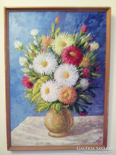Czene M. Virág csendélet olaj / farost festmény