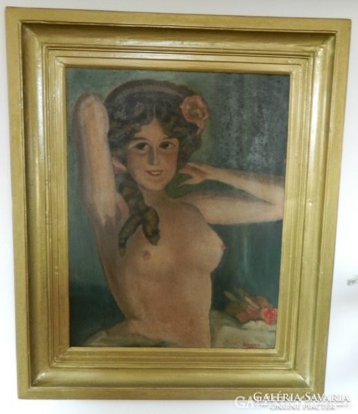 Lugosi: nude / oil / wood painting in a wonderful gilded frame