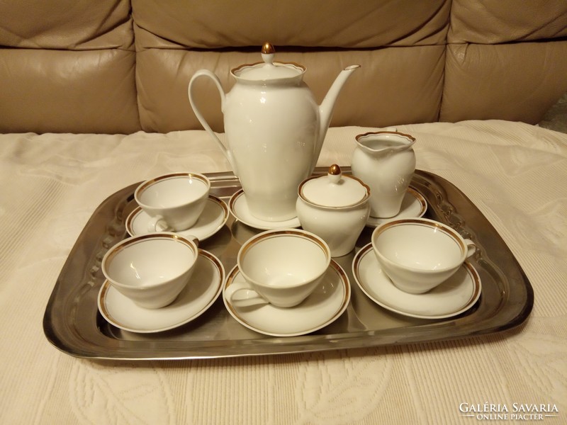 Kahla porcelán kávés készlet  német jelzett porcelán régi 4 személyes aranyszegélyes kávéskészlet