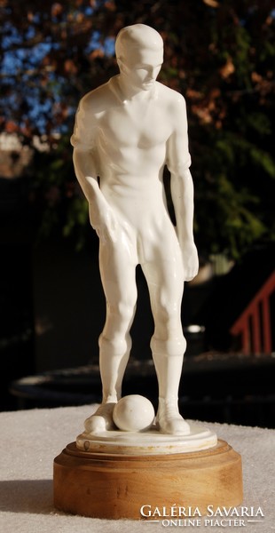 Football of old times - sports sculpture, glazed pottery