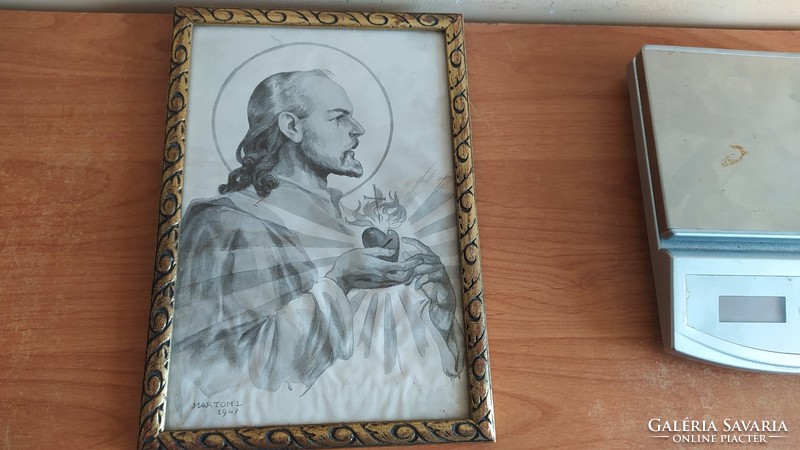 Ritka Márton Lajos szentkép akvarell vegyes 30x21 cm kerettel