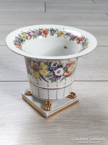 Herend vase in a pot on lion claws with colorful flower decor 1930s