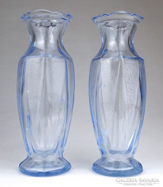 1H262 Mid century formába préselt üveg váza pár 16.5 cm