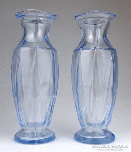 1H262 Mid century formába préselt üveg váza pár 16.5 cm