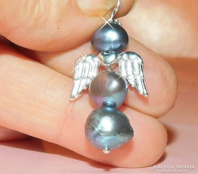 Tahiti - real pearl halo angel pendant in shades of gray