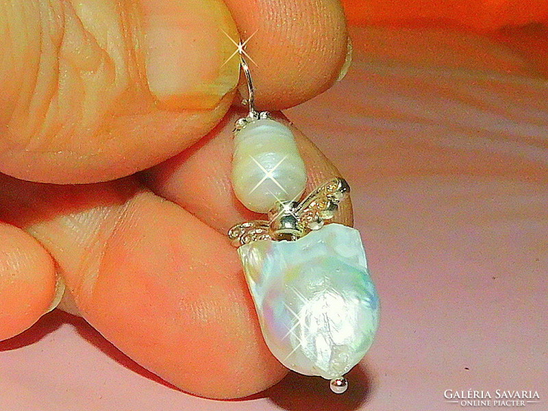 Japanese biwa pearl and rice grain real pearl halo angel pendant