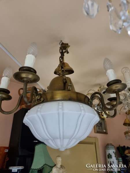 Old renovated 6-branch glass shroud chandelier