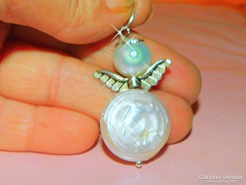 Japanese biwa real pearl halo angel pendant