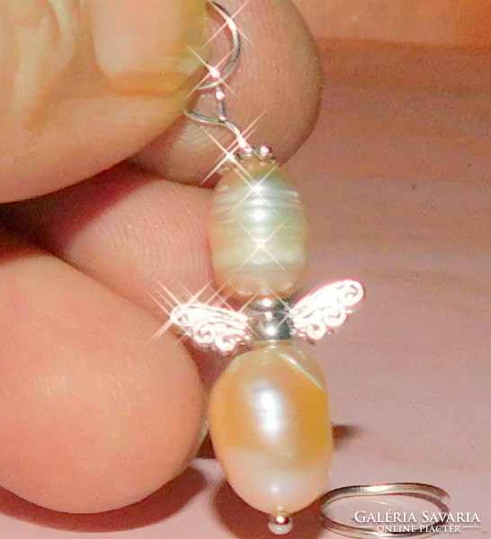 Champagne - real pearl halo angel pendant with champagne and rice grains