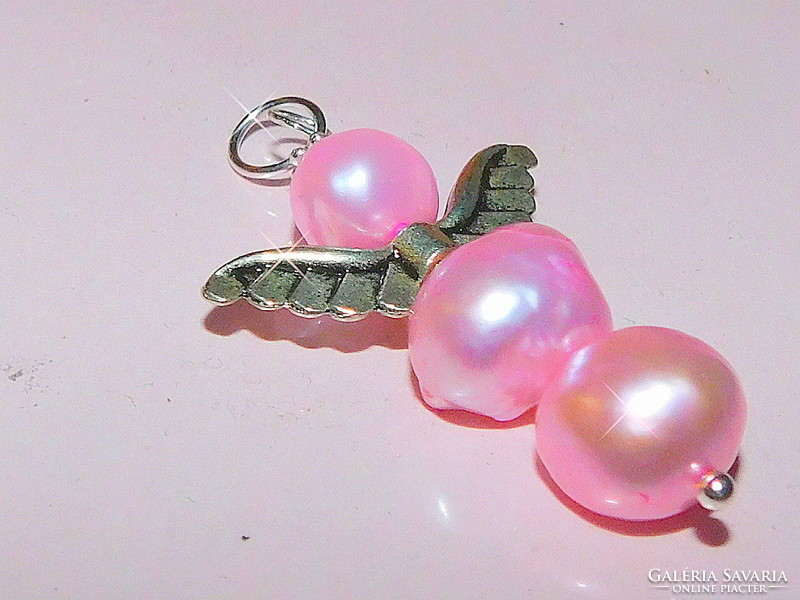 Pink akoya real pearl halo angel pendant