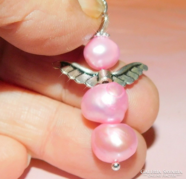 Pink akoya real pearl halo angel pendant
