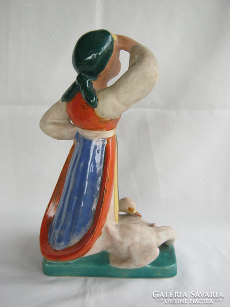 Retro ... Hop ceramic budapest girl with goose large size 30 cm