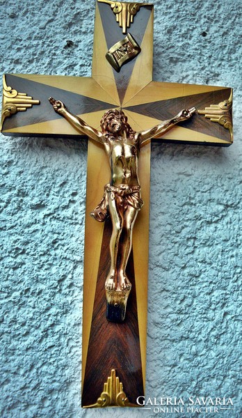 Antique metal gold scented Jesus Christ (16 cm), 30cm polished crucifix, cross, body.