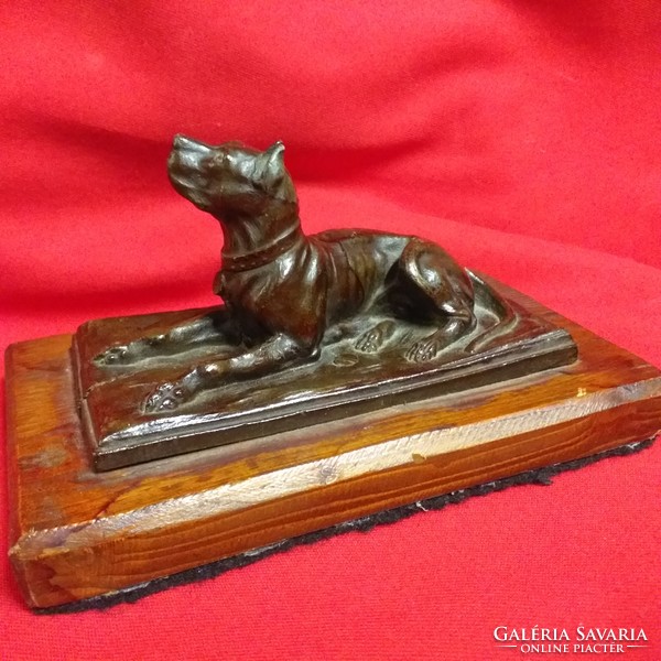 Old bronze tin Danish dog lying dog figurine, figural sculpture figurine.