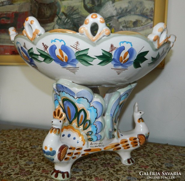 Extra large majolica - gzhel Russian peacock ceramic serving