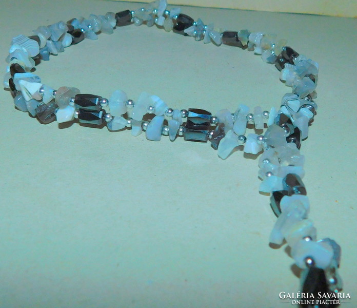 Rose quartz-rhinestone-hematite necklace-bracelet with the healing effect of magnetism 90 cm