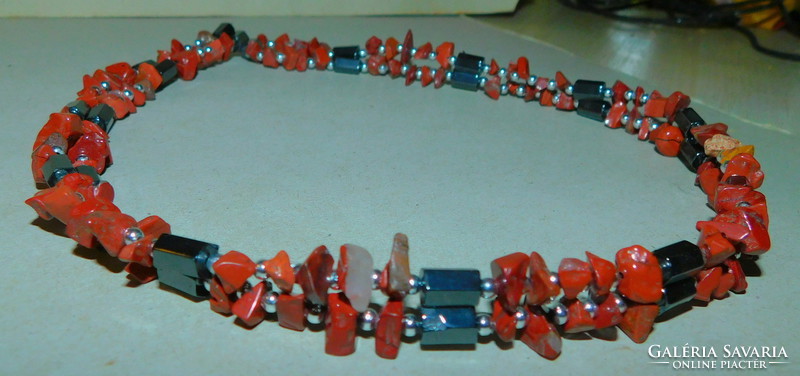 Red jasper-hematite necklace-bracelet with the healing effect of magnetism 92 cm