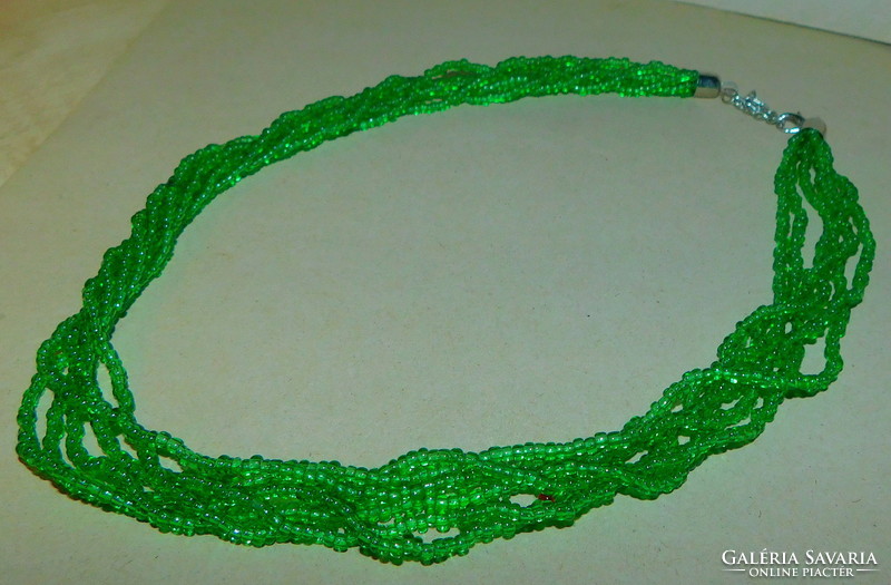 Emerald green 6 row braided glass bead necklace