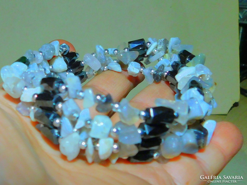 Rose quartz-rhinestone-hematite necklace-bracelet with the healing effect of magnetism 90 cm