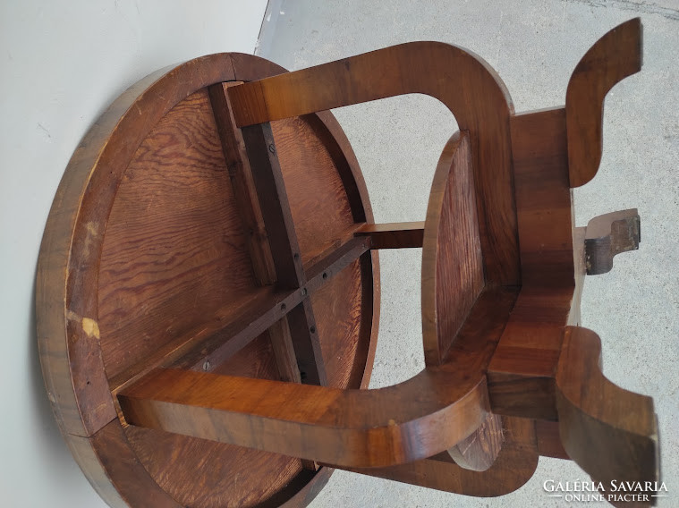 Antik art deco bútor kör alakú dió furnéros asztal felújítandó 701