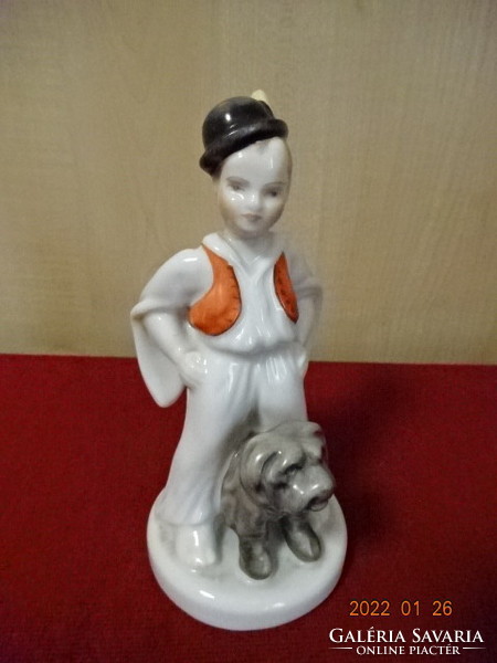 Herendi porcelán figura, kisfiú juhászkutyával. Vanneki! Jókai.