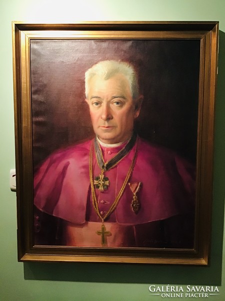 KÖVÉR GYULA (1883-1950): Püspök portré 1936. olaj-vászon 75x60 cm festmény