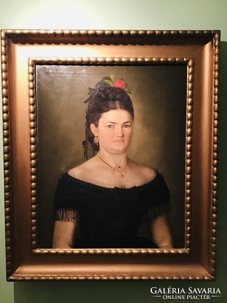 ZOÓ JÁNOS (1822-1897):Hölgy portré 1872. olaj-vászon 70x56 cm festmény