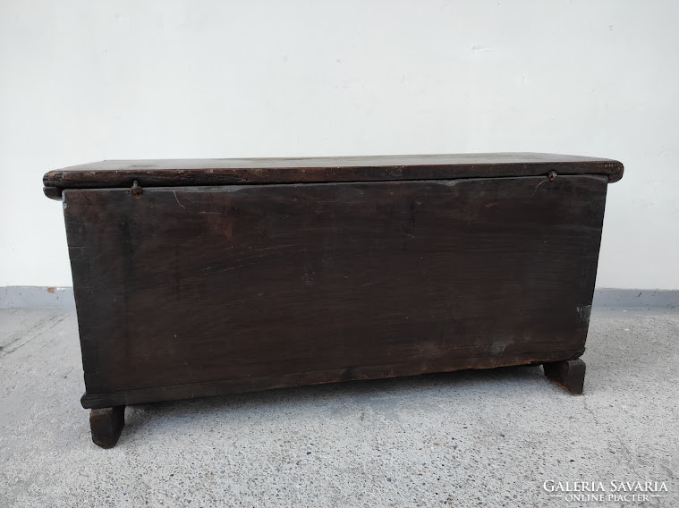 Antique baroque large hardwood chest with iron fittings without key 741