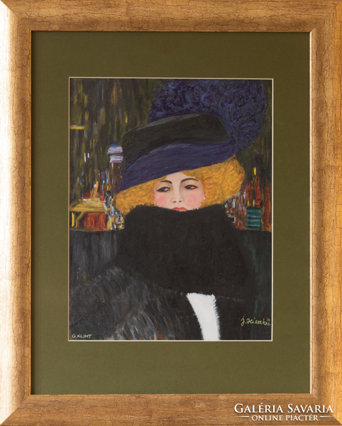Specialty! Silk watercolor picture of Dr. Judit Hiszekné, Klimt, Lady in a Hat